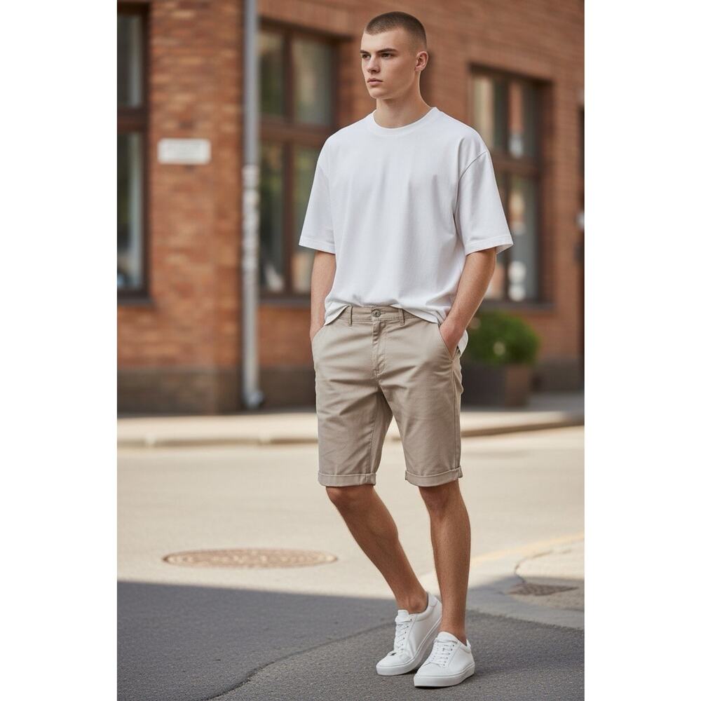 H&M Shorts Mens 31 Beige Denim Slim Fit Casual Twill Stretch